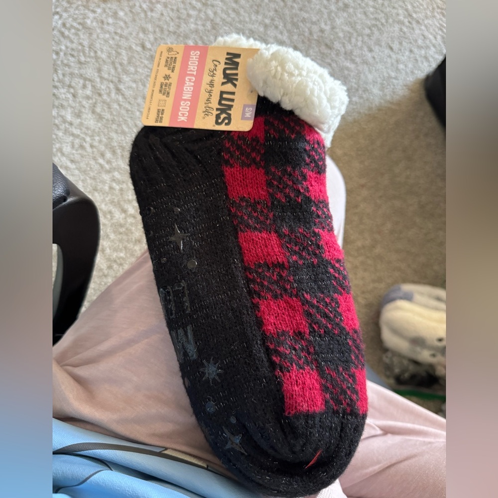Muk Luks Black and Red Cabin Socks